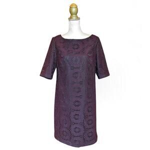 Adrianna Papell Medallion Lace Overlay Shift Dress - Purple - 16